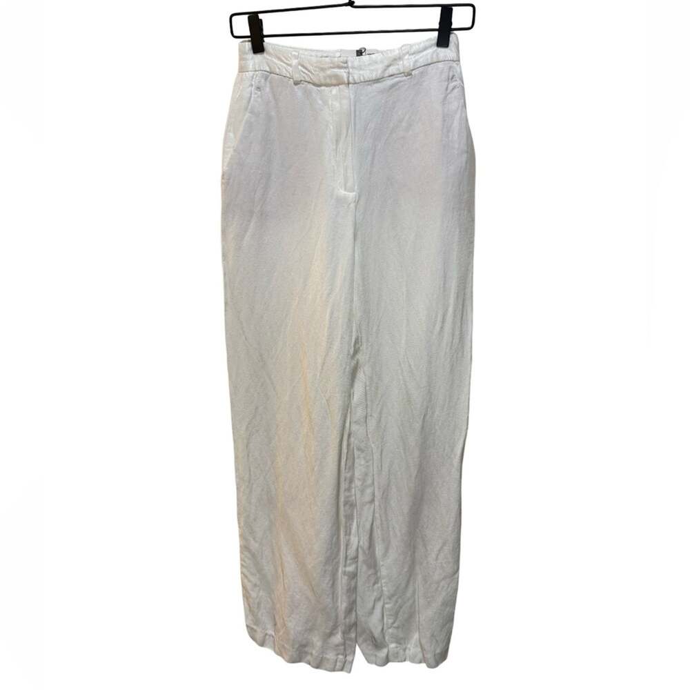 Zara Off-White Shiny Straight Leg Linen Trouser Pants Size XS